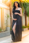 Exclusive Black Off-Shoulder Long Trail Maternity Photoshoot Gown