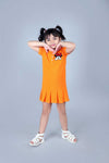 Polo Dress In Orange With Hand Embellished Minnie Mouse With Pleats At Hem