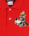 Red Polo T- Shirt With Hand-Embellished Goofy Motif
