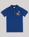 Blue Polo T-Shirt With Hand-Embellished Goofy Motif