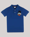 Blue Polo T-Shirt With Hand- Embellished Donald Duck Face Motif