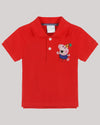 Red Polo T-Shirt With Hand- Embellished George Motif