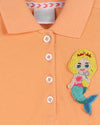 Peach Polo Dress With Ruffles At Hem And Hand- Embellished Mermaid Motif