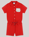Red Playsuit With Hand- Embellished Hello Kitty Motif