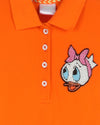 Orange Polo Dress With Drop Waist Silhouette And Daisy Duck Motif