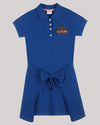 Blue Polo Dress With Front Tie-Up Knot And Hand-Embellished Crown Motif