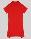 Red Polo Dress With Front Tie-Up Knot And Hand-Embellished Crown Motif