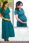 Emerald Front Knot Lycra Maternity Dress