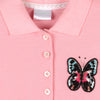 Polo Dress With Ruffles At Hem And Pink Butterfly Motif