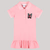 Polo Dress With Ruffles At Hem And Pink Butterfly Motif