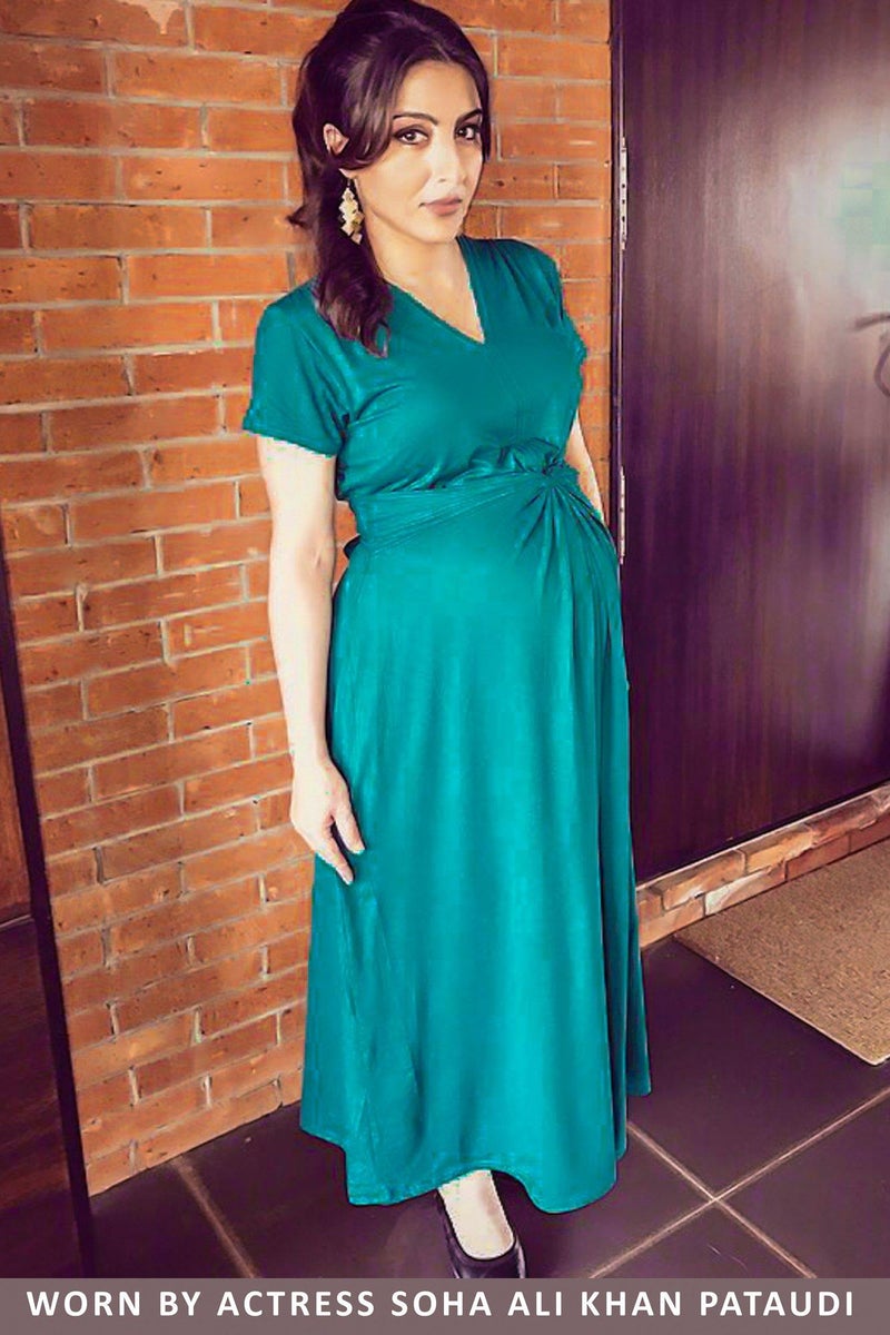 Emerald Front Knot Lycra Maternity Dress Emerald Front Knot Lycra Maternity Dress