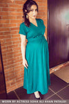 Emerald Front Knot Lycra Maternity Dress